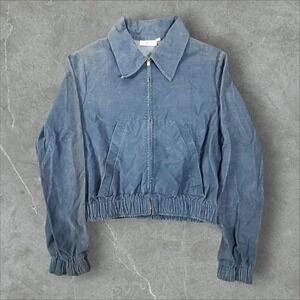 Sears JR Bazaar Corduroy Jacket Womens 11 Blue Vintage Cropped Zip Up Whipcord